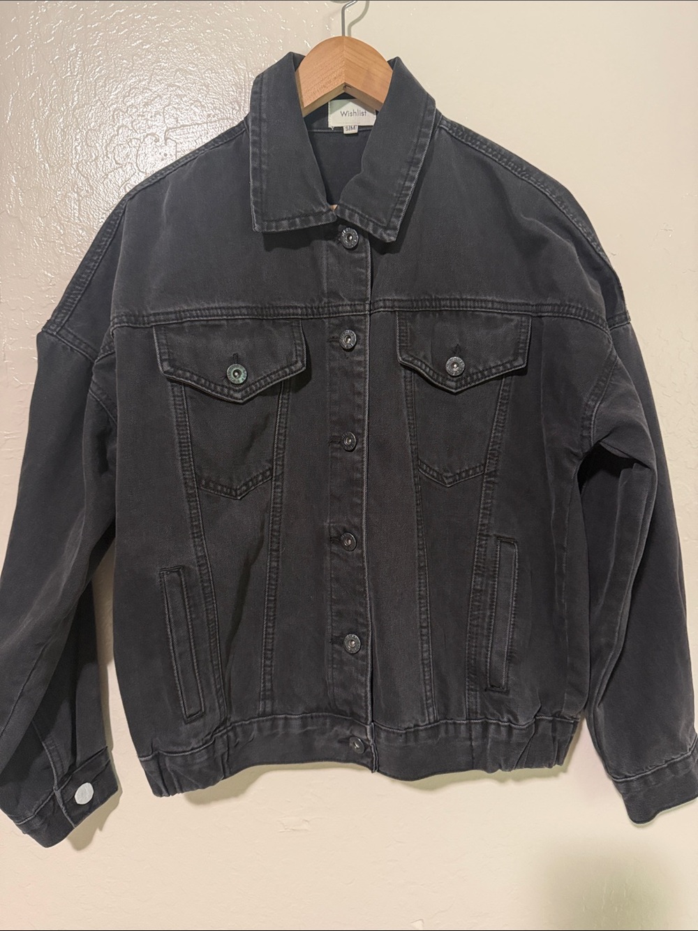 Wishlist Black Washed Denim Jacket Oversized Grunge Size S/M
